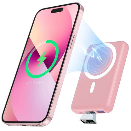 Wireless Portable Charger, 10000Mah Magnetic Power Bank LED Display 22.5W PD Fast Charging Battery Pack for Iphone 16/15/14/13/12/Mini/Pro/Pro Max-Pink