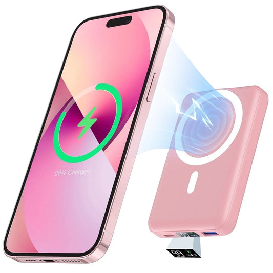 Wireless Portable Charger, 10000Mah Magnetic Power Bank LED Display 22.5W PD Fast Charging Battery Pack for Iphone 16/15/14/13/12/Mini/Pro/Pro Max-Pink