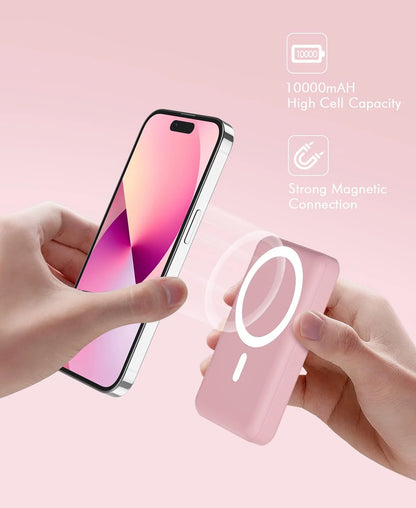 Wireless Portable Charger, 10000Mah Magnetic Power Bank LED Display 22.5W PD Fast Charging Battery Pack for Iphone 16/15/14/13/12/Mini/Pro/Pro Max-Pink