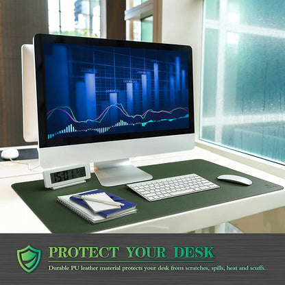 Desk Mat, Blotter, Dual-Sided Office Desk Pad, Waterproof Desk Mat for Desktop, Desk Blotters, PVC Leather Pad Protector (Dark Green, 31.5" X 15.7")