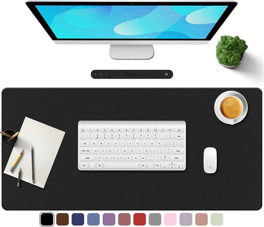 PU Leather Desk Pad with Suede Base, Multi-Color Non-Slip Mouse Pad, 24” X 14” Waterproof Desk Writing Mat, Large Desk Blotter Protector (Black)