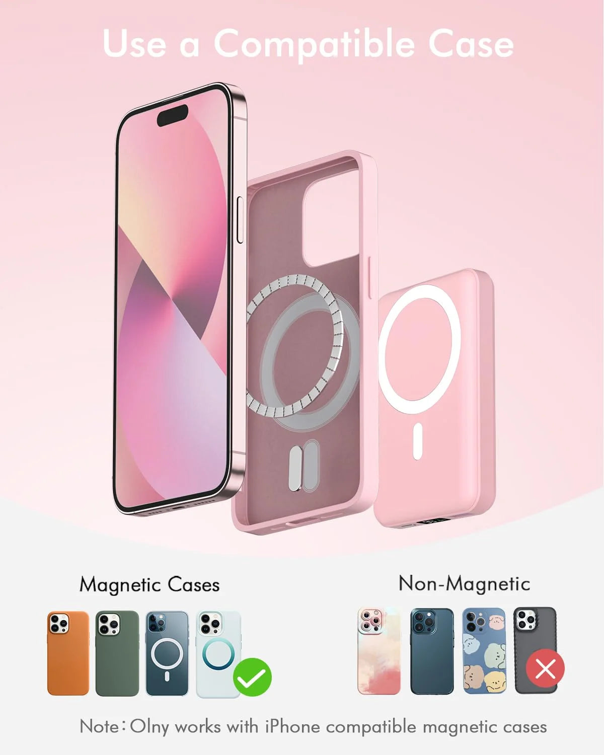 Wireless Portable Charger, 10000Mah Magnetic Power Bank LED Display 22.5W PD Fast Charging Battery Pack for Iphone 16/15/14/13/12/Mini/Pro/Pro Max-Pink