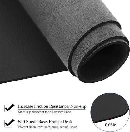 PU Leather Desk Pad with Suede Base, Multi-Color Non-Slip Mouse Pad, 24” X 14” Waterproof Desk Writing Mat, Large Desk Blotter Protector (Black)