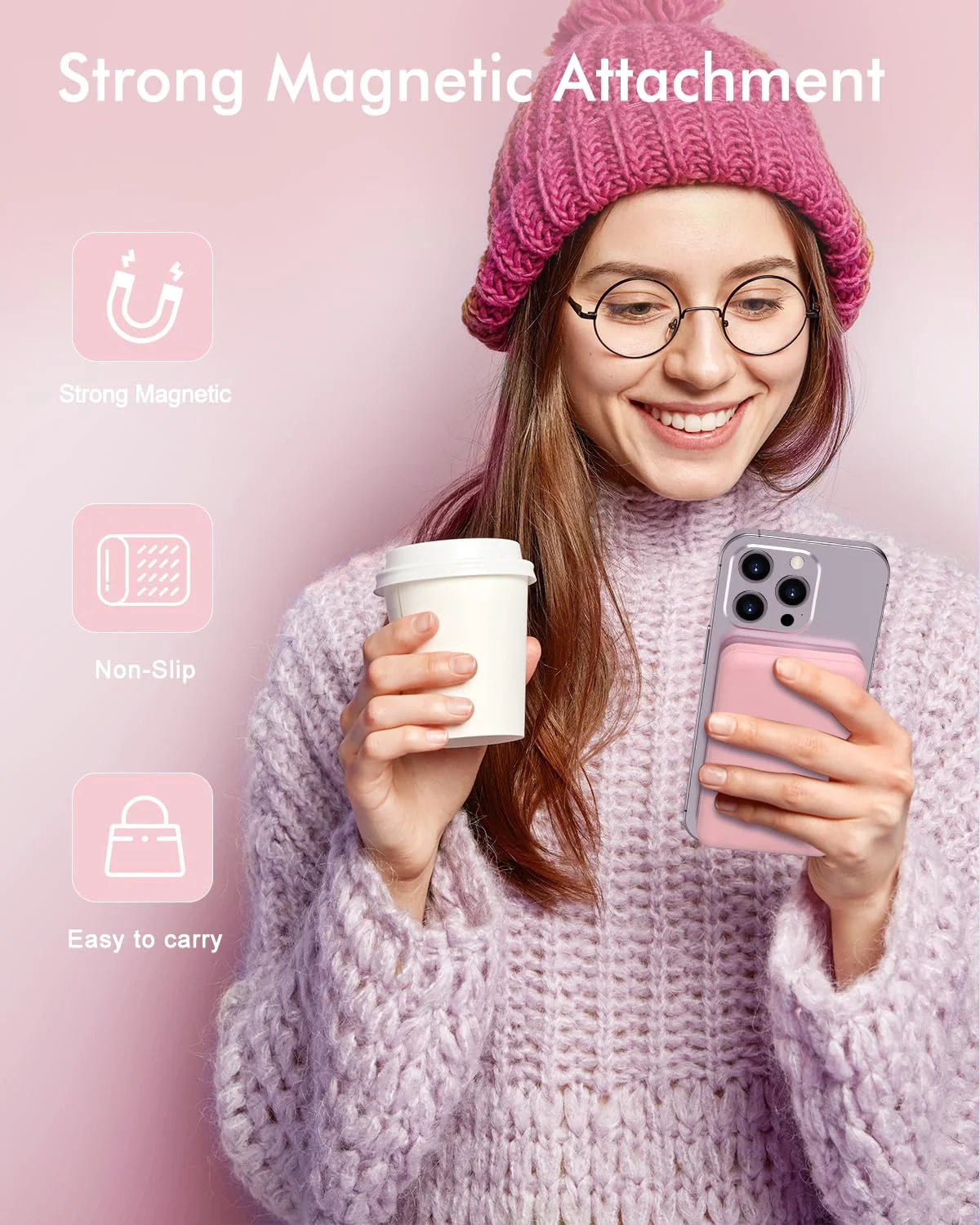 Wireless Portable Charger, 10000Mah Magnetic Power Bank LED Display 22.5W PD Fast Charging Battery Pack for Iphone 16/15/14/13/12/Mini/Pro/Pro Max-Pink