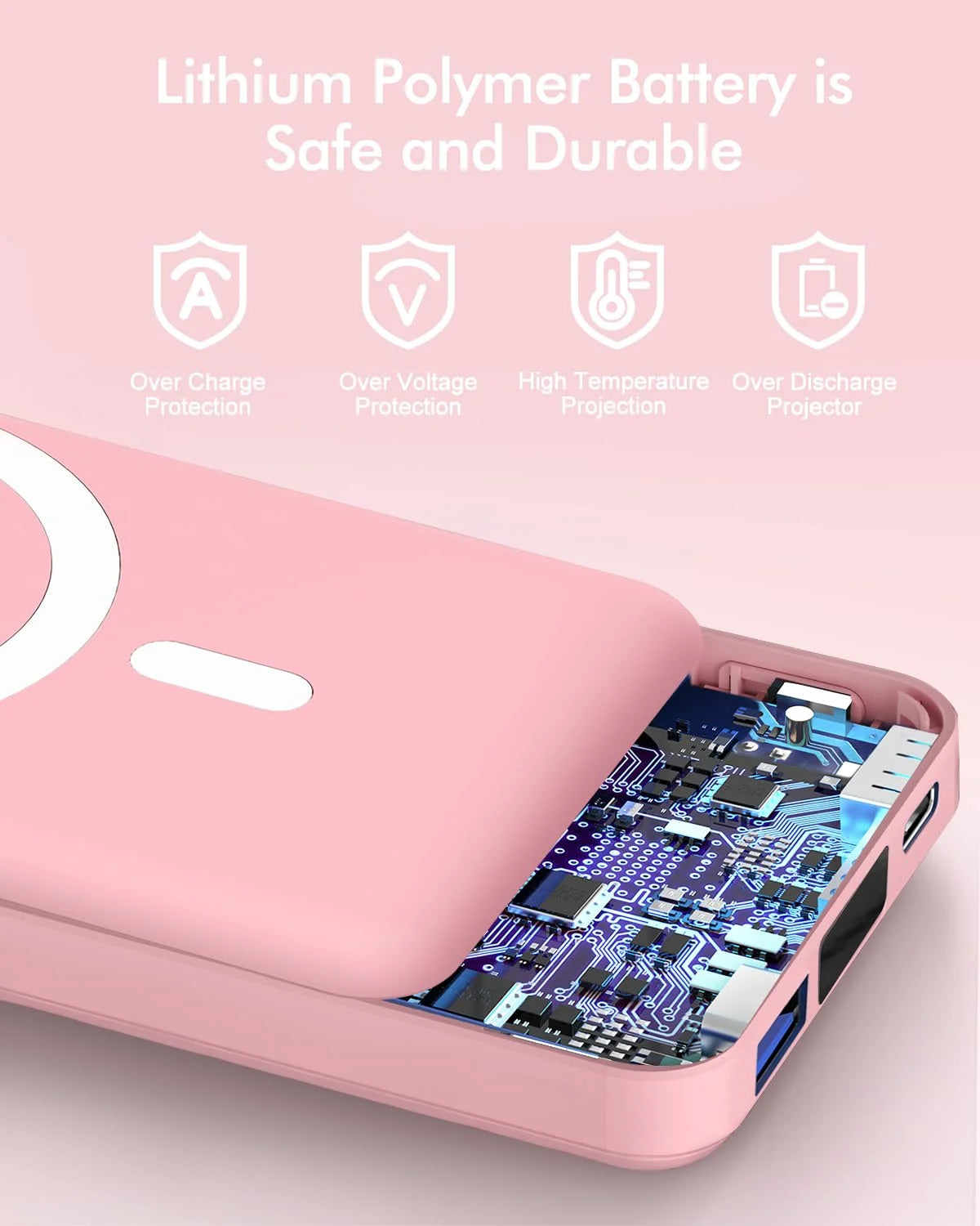 Wireless Portable Charger, 10000Mah Magnetic Power Bank LED Display 22.5W PD Fast Charging Battery Pack for Iphone 16/15/14/13/12/Mini/Pro/Pro Max-Pink